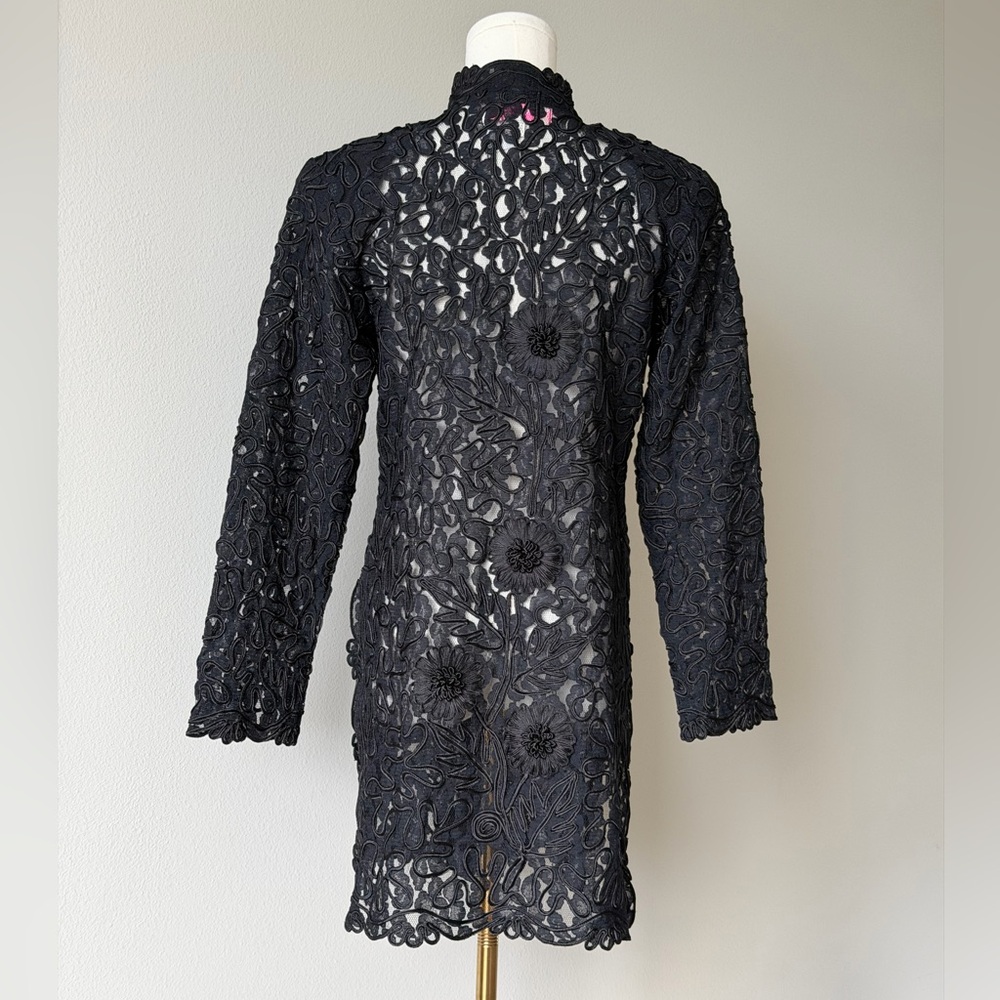 Sassy Thai Black Lace Floral Embroidered Sheer Cardigan Boho Gothic Coquette S/M - Picture 7 of 16